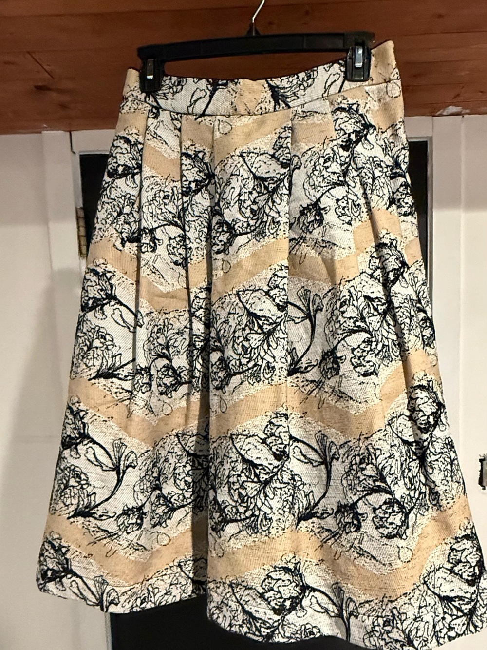 Billy Reid Cream and Black Floral A-Line Skirt